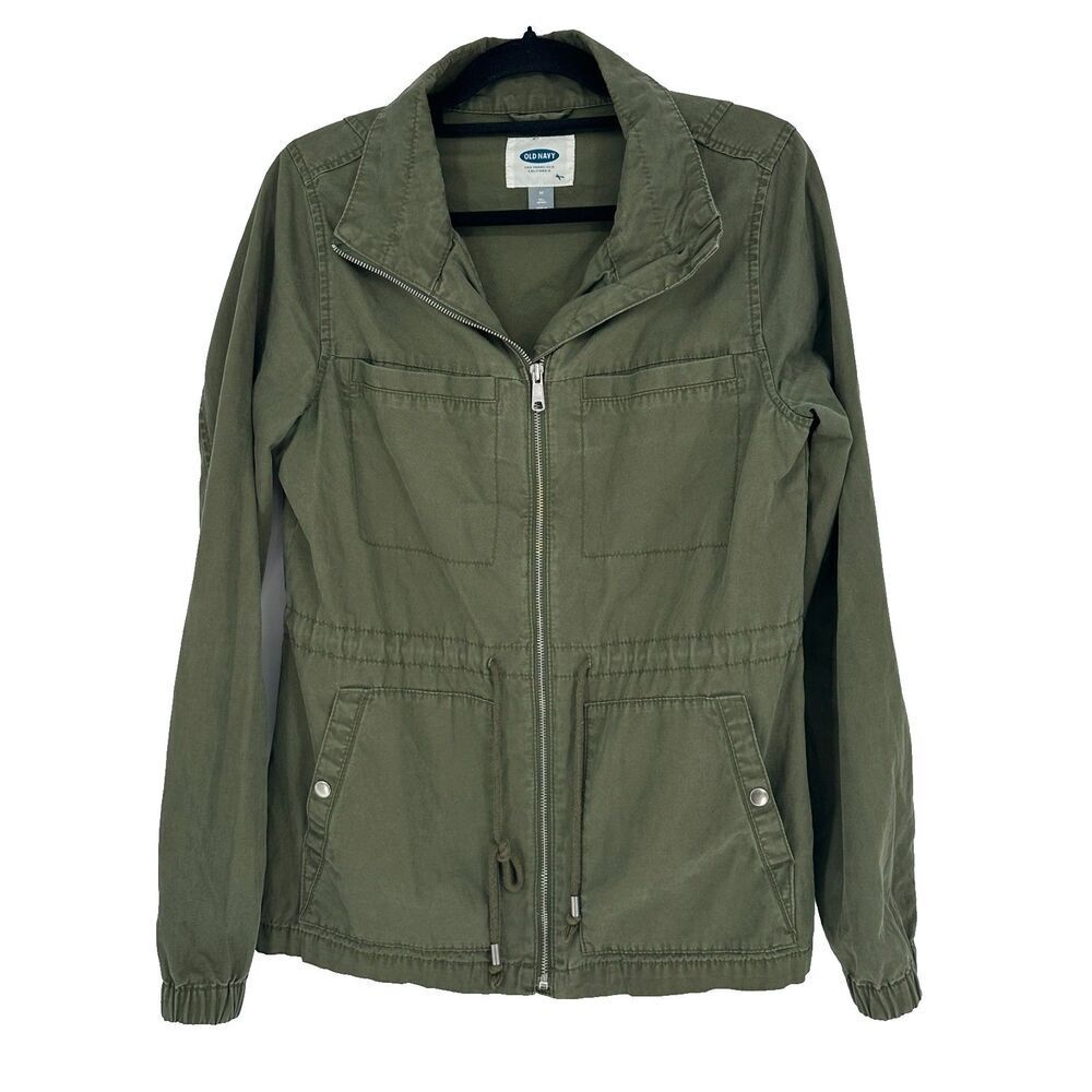 Old Navy Womens Cinched Waist Utility Jacket Coat Size M Green Chore Barn